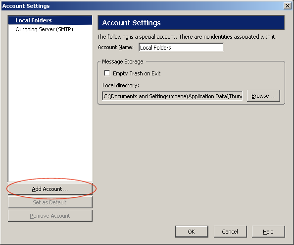 Thunderbird Account Settings Panel