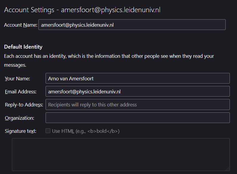 Thunderbird Account Settings Panel