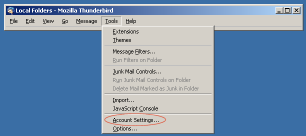 Thunderbird Tools Menu