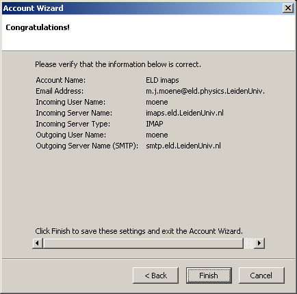 Thunderbird Account Wizard Congratulations!
